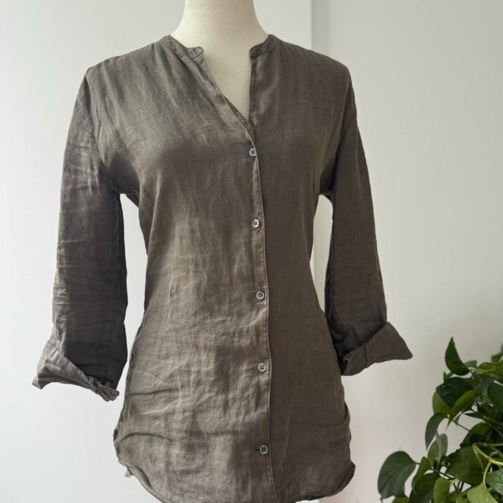 James Perse Olive Button-Down Shirt - image 2